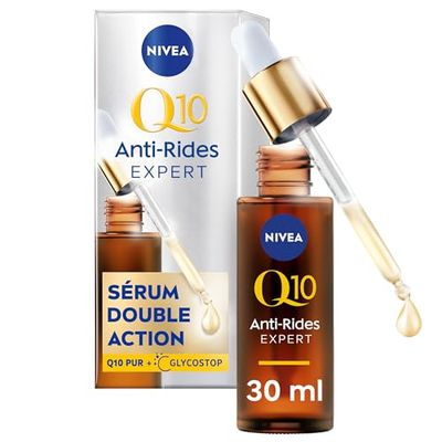 NIVEA Sérum Double Action Q10 anti-rides (1 x 30 ml), Sérum visage anti-âge raffermissant, Soin hydratant visage anti-glycation, soin Q10 Pur & Glycostop pour tous les types de peaux