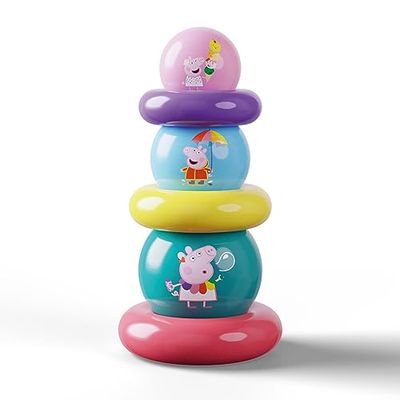 DQB DeQUBE Peppa Pig-Set de Pelotas apilables y Aros-Altura Total 25 cm (Deqube 920D00054), Multicolor, Medium