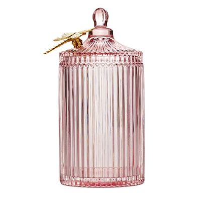 AmeliaHome Storage Box with Lid Organiser Made of Glass Cosmetic Box Dragonfly 10.5 x 20 cm Powder Pink