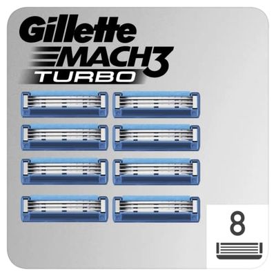 Gillette Mach3 Turbo Lama di ricambio per rasoio da uomo, progettata con acciaio di taglio preciso per durare 15 rasature per lama 8