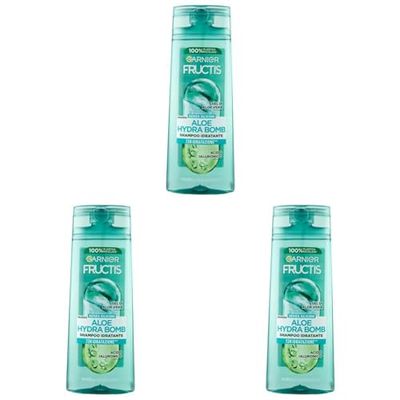 Garnier Fructis Shampoo Idratante, Per Capelli Disidratati, Con Aloe Vera, Per Capelli Sani e Districati, Aloe Hydra Bomb, 250 ml (Confezione da 3)