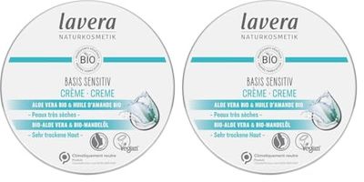 lavera basis sensitiv Crema - Cosmetici naturali - vegan - Aloe Vera bio & Olio di mandorle biologico - certificato - 150ml (Confezione da 2)