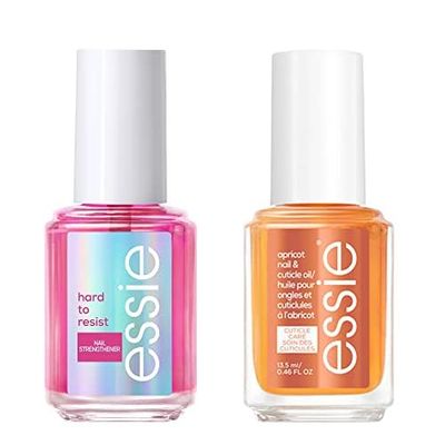 Essie Nail And Cuticle Care Duo Kit Nail Gift Set, Includes x1 Hard To Resist Pink Nail Strengthener x1 Cuticle Oil For Damaged Brittle Nails