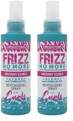 Creightons Frizz No More Instant Curls Revitalising Spray 150ml – Defines Curls, Reduces Frizz & Adds Glossy Shine with Coconut & Camellia Oil | Colour-Kind, All Hair Types (Pack of 2)