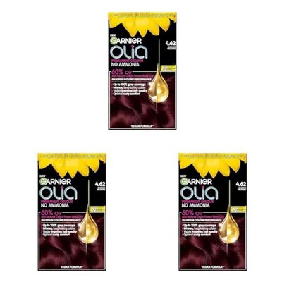 Garnier Olia Permanent Hair Dye, Up to 100% Grey Hair Coverage, No Ammonia, 60% Oils, 4.62 Carmin Velours (Pack of 3)