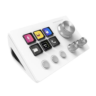 Mars Gaming MSD-TWO, Compact Control Deck, 6 Aanpasbare LCD-toetsen + 3 Knoppen, 3 Multifunctionele Wielen, Ergonomische Slim Control Deck, Controlsoftware en Plug-ins, Windows en MacOS, Wit