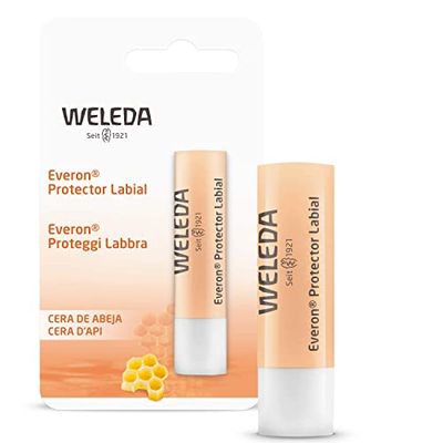 Weleda Proteggi Labbra Everon, trattamento nutriente e idratante per labbra morbide e setose, con cera d'api, burro di karité e cera di rosa (1X4,8 g)