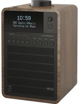 Revo Supersignal DAB+/DAB/FM-radio (DAB+/DAB/UKW, Bluetooth aptX, Aux In, RCA-out, hörlursutgång, fjärrkontroll, inkl. strömförsörjning) valnöt-svart