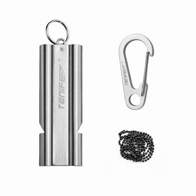 TONIFE Sifflet d'urgence à Double Tube avec Chaîne à Boules, Sifflet de Survie en Acier Inoxydable, Sifflet d'urgence Bruyant pour l'extérieur (Argent)