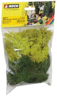 NOCH Decoratief mos, licht- en donkergroen/IJslands mos/echt natuurlijk mos/geconserveerd/35 g zakje/alle spoorbreedte/realistische begroening/doe-het-zelf