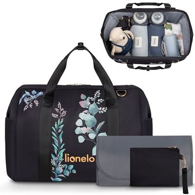 lionelo Ida Mom Bag Sac pour Poussette avec 2 Poches isothermes internes pour biberons, lingettes humides, Matelas à Langer, Sac cosmétique, Sangle pour Fixation à la Poussette (Golden Moments)