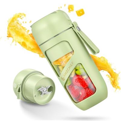 AMZCHEF Portable Blender Smoothie Maker, Vacuum Mini Blenders for Smoothies, 380ml Tritan Portable Smoothie Blender Bottle for Travel, Gym Kitchen Office, 10 Blades USB Rechargeable, Creamy Green
