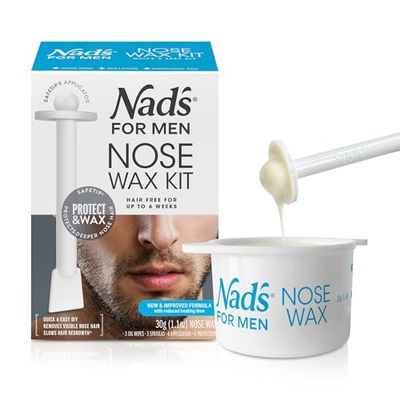 Nad's For Men Nose Waxing Kit, Nose Hair Removal, Nose Wax, Wax Kit Includes 30g Hard Wax, 4 Moustache Protectors, 6 Applicators, 3 Spatulas, 3 Antibacterial Wipes & 3 Post Wax Wipes