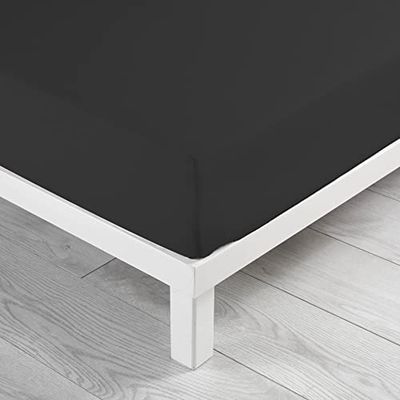 Douceur d'Intérieur Casal, algodão, preto, Drap Housse (90 x 190 cm), 6