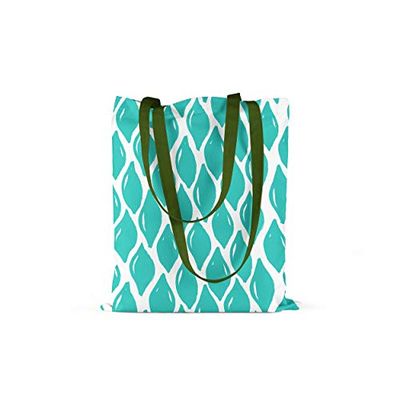 Bonamaison Printed Tote Bag, Reusable Grocery Bag, Shopping Bag, Machine Washable, Foldable, Canvas Cloth Bag with Green Handles, Size: 34x40 Cm