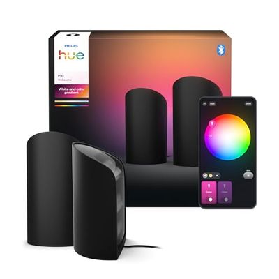 Philips Hue Play Smart Wall Washer (Svart), Vit & Färgbelysning med ColorCast-teknik, Bluetooth-kompatibel, röststyrning med Alexa, Apple Home & Google Assistant, Dubbel förpackning