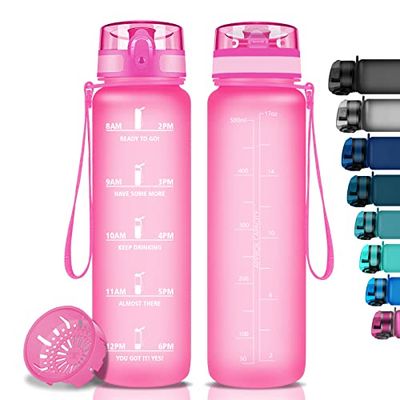 MAIGG Borraccia per bambini, borraccia per bevande gassate, 500 ml, borraccia per bicicletta, borraccia con indicatore del tempo, borraccia sportiva per scuola, fitness, bicicletta, ragazza