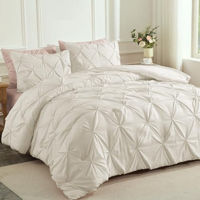 Andency Parure de lit 2 pièces à Plis pincés en Microfibre Douce, Toutes Saisons pour lit Simple (168,6 x 228,6 cm), Beige