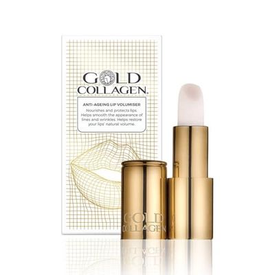 GOLD COLLAGEN Lip Volumiser - Balsamo Labbra Rimpolpante Antiage con Olio di Cocco, Ricino, Collagene Marino e Vitamina E - Lip Balm Perlato Idratante, Aumenta il Volume delle Labbra con Uso Regolare