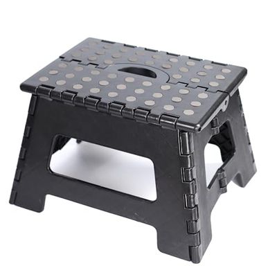 Dekton Folding Step Stool Black-Space Saving Foldable| Non-slip Surface And Feet| 150kg Max Load Capacity| Stylish Black Colour| Durable & Sturdy Plastic Construction| Ideal For Home, Office and Kids