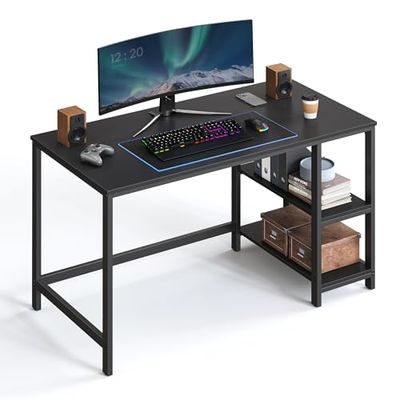 VASAGLE Bureau avec Rangement, Table d’Ordinateur, avec 2 Étagères Réversibles, Poste de Travail, pour Télétravail, Salon, Cadre en Acier, Style Industriel, Noir Boisé LWD047B16