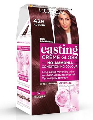 L’Oréal Paris Ammonia Free Semi-Permanent Hair Dye, 426 Auburn, Natural Looking Finish, For up to 28 Shampoos, Casting Crème Gloss, 1 Application