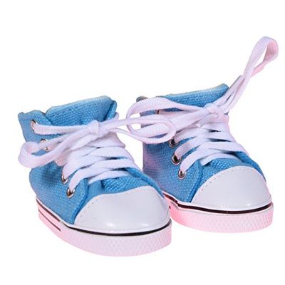 The New York Doll Collection Oceaanblauw canvas Glimmend Leer Pop Gympen past bij 18 inch / 46 cm Poppen - voor Mode Meisje Poppen - Poppen schoenen - Poppen Gympen