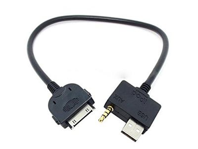 System-S Car USB and 3.5 mm Jack for iPhone iPod 30-Pin Connection Cable for Hyundai Kia Mdi 25 cm