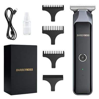 Barberboss Grooming Kit for Men: Hair and Beard Trimmer with 4 Guide Combs, Cordless Men’s Hair Clippers, Comprehensive Haircut Set for Men