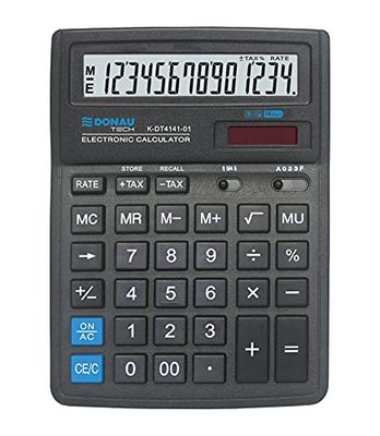 DONAU TECH/K-DT4141-01 - Calcolatrice da tavolo, funzione radice a 14 cifre, 199 x 153 x 31 mm, colore: nero, calcolatrice con display a 14 cifre, doppia alimentazione a batteria solare, design
