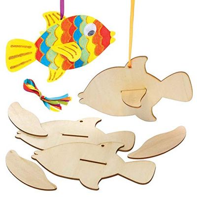 Baker Ross FE234 Fish Wooden Decorations - Pack of 6, Wooden Crafts for Children to Decorate and Display, Make Your Own Ornament for Kids Arts and Crafts