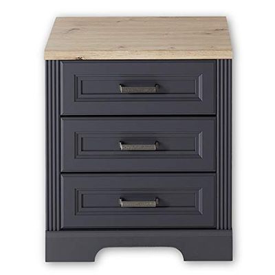 Stella Trading Jasmin roulettes en Graphite, Aspect chêne Artisanal, Meuble de Bureau Mobile avec 3 tiroirs, Style Maison de Campagne Kit Complet, Bois d'ingénierie, Rollcontainer 1