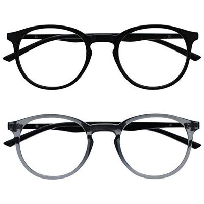 OPULIZE Met 2 Pacco Occhiali Da Lettura Grande Giro Nero Grigio Uomo Donna Cerniere Molla RR60-17 +2,50