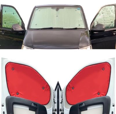 Window Blind Kit Compatible With Ford Transit (Years 1986-2003) (Front Set) With Backing Colour in Red, Reversible