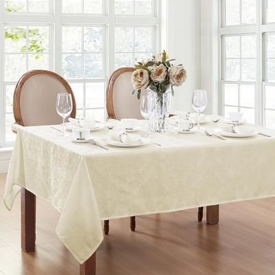 Elrene Damast bordsduk, polyester, elfenben, 132 cm x 178 cm avlång/rektangel