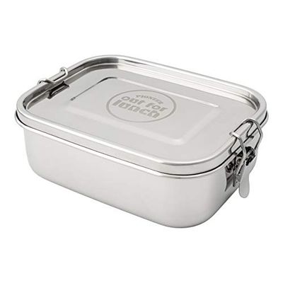 Pioneer Out for Lunch Boîte à Lunch étanche, allant au Four en Acier Inoxydable 18/10 – Fini Miroir, 800ML, avec cuillère-Fourchette et Paille, boîte bento