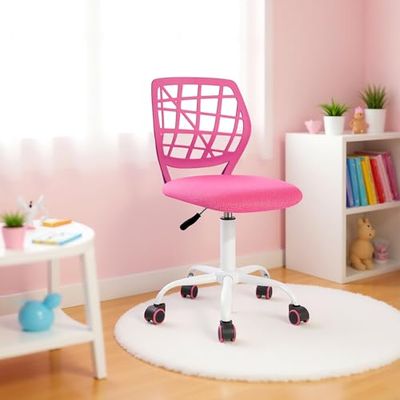 FurnitureR Chaise de Bureau pivotante à Hauteur réglable avec Petit Trou pour Chambre d'enfant ou Salle d'étude, Rose I