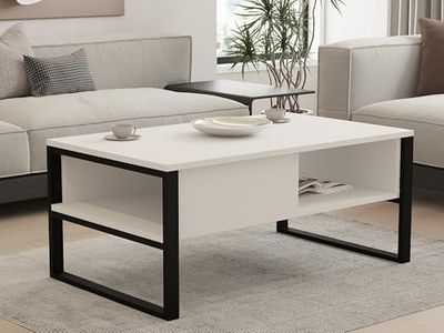Moderne witte salontafel met wandmontage, 100 cm x 60 cm x 44 cm, 100% melamine gecoat deeltjesbord, 18 mm dik, stijlvol en functioneel voor hotels en thuis