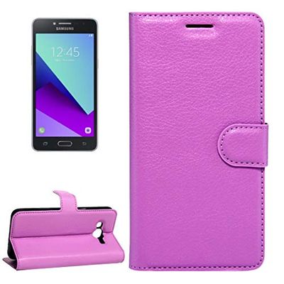 Carcasa de telefono for Galaxy J2 Prime Litchi Texture Horizontal Flip Funda de Cuero con Hebilla magnética y Soporte, Ranuras for Tarjetas y Billetera (Negro) (Color : Purple)