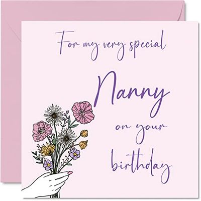 Cute Birthday Cards for Nanny - Birthday Flowers - Card for Nanny from Grandson Granddaughter, Special Gifts, 145mm Mother's Day Greeting Cards