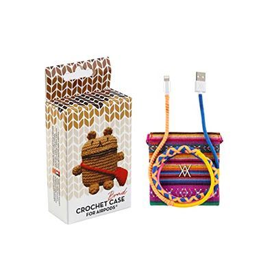 Pack Funda Airpods Crochet Brad + Cable Datos USB-Lightning Hilo Salmon