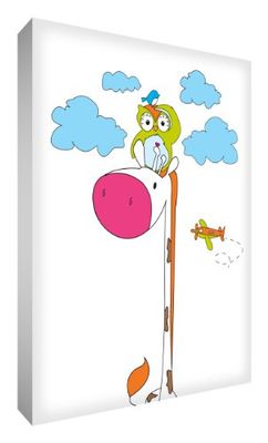 Little Helper GIROWL1216-12G Feel Good Art Tableau sur toile épaisse style moderne illustratif Monsieur Giraffe et M. Eule haut dans les nuages, Multicolore, 30 x 40 cm