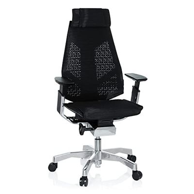 hjh OFFICE Chaise de Bureau Ergonomique GENIDIA Pro Fauteuil de Bureau à Dossier Haut Respirant avec Support Lombaire et accoudoir réglable, Maille Respirante Noir 652602