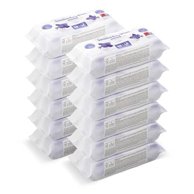 by Amazon Sensitive Baby Wipes 672 Wipes, Unscented, 12 Pack of 56