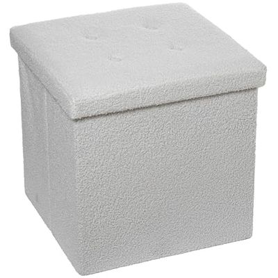 DRW Opvouwbare zitzak met opbergruimte van polyester, wit, pluche, 45 x 45 x 45 cm