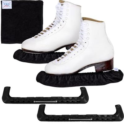 CRS Cross Skate-skydd, blötläggare och handduk presentset – skridskoåkning skydd och mjuka skridskor bladskydd för konståkning eller hockey (Biellmann Black, Small)
