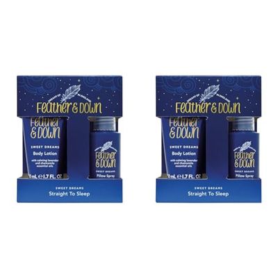 Feather & Down Straight to Sleep Gift Set (50ml Pillow Spray & 50ml Body Lotion) - The perfect sleep duo, infused with lavender & chamomile essential oils. Vegan Friendly & Cruelty Free. (Pack of 2)