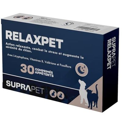 Suprapet Relax Calmant pour Chiens et Chats 30 Comprimés - Relaxant Naturel Peur avec L-Tryptophane, Vitamine B, Valériane, Passiflore, Aubépine, Gingembre