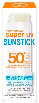 Garnier Ambre Solaire Super UV Sunstick SPF 50+ con burro di karitè e vitamina E, per viso e labbra, 9 g