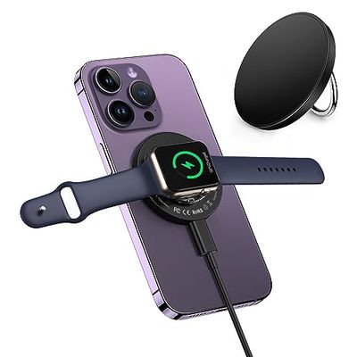 Mag Safe Oplader 3-in-1 draadloze oplader voor iPhone 15 14 13 12 serie, iWatch, AirPods 3/2/Pro magnetische ringhouder, inductief draadloos laadstation met afneembare kabel
